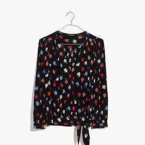 Madewell black floral wrap top - xxs